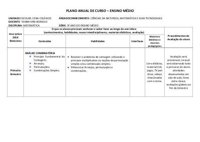 Plano de curso de matematica ensino medio