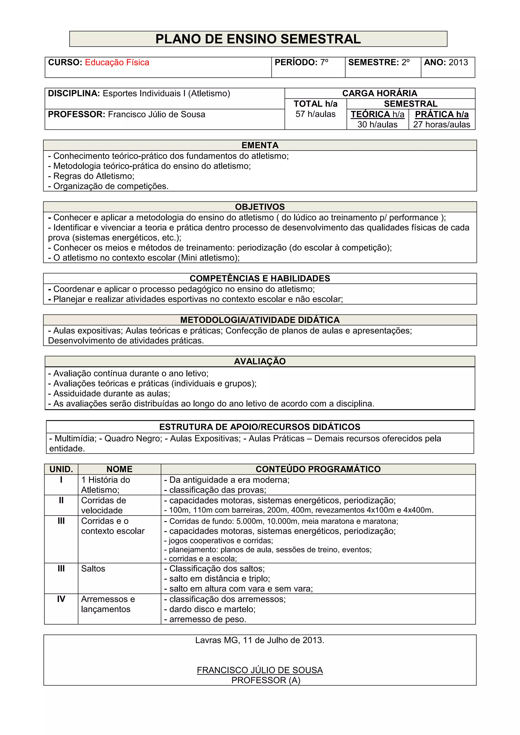 Plano de ensino bimestral modelo | PDF