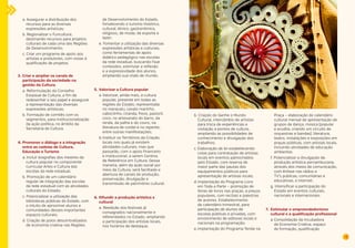 25 
a. Assegurar a distribuição dos 
recursos para as diversas 
expressões artísticas; 
b. Regionalizar o Funcultura, 
destinando recursos para projetos 
culturais de cada uma das Regiões 
de Desenvolvimento; 
c. Criar um programa de apoio aos 
artistas e produtores, com vistas à 
qualificação de projetos. 
3. Criar e ampliar os canais de 
participação da sociedade na 
gestão da Cultura 
a. Reformulação do Conselho 
Estadual de Cultura, a fim de 
redesenhar o seu papel e assegurar 
a representação das diversas 
expressões artísticas; 
b. Formação de comitês com os 
segmentos, para institucionalização 
da ação política, no âmbito da 
Secretaria de Cultura. 
4. Promover o diálogo e a integração 
entre as cadeias de Cultura, 
Educação e Turismo 
a. Incluir biografias dos mestres da 
cultura popular no componente 
curricular Artes e Cultura das 
escolas da rede estadual; 
b. Promoção de um calendário 
regular de integração das escolas 
da rede estadual com as atividades 
culturais do Estado; 
c. Potencializar a utilização das 
bibliotecas públicas do Estado, com 
o intuito de aproximar alunos e 
comunidades desses importantes 
espaços culturais; 
d. Criação de polos descentralizados 
de economia criativa nas Regiões 
de Desenvolvimento do Estado, 
fortalecendo o turismo histórico, 
cultural, étnico, gastronômico, 
religioso, de moda, de esporte e 
lazer; 
e. Fomentar a utilização das diversas 
expressões artísticas e culturais, 
como ferramentas de apoio 
didático pedagógico nas escolas 
da rede estadual, buscando fixar 
conteúdos, estimular a reflexão 
e a expressividade dos alunos, 
ampliando sua visão de mundo. 
5. Valorizar a Cultura popular 
a. Valorizar, ainda mais, a cultura 
popular, presente em todas as 
regiões do Estado, representada 
no maracatu, cavalo marinho, 
caboclinho, ciranda, frevo, pastoril, 
coco, no artesanato do barro, da 
renda, da palha e do couro, na 
literatura de cordel e no repente, 
entre outras manifestações; 
b. Instituir os Territórios da Criação, 
locais nos quais já existem 
atividades culturais, mas que 
passarão, com o apoio financeiro 
e institucional, a serem Centros 
de Referência em Cultura. Dessa 
maneira, além da ação social por 
meio da Cultura, será facilitada a 
abertura de canais de produção, 
preservação, divulgação e 
transmissão de patrimônio cultural. 
6. Difundir a produção artística e 
cultural 
a. Reedição dos festivais já 
consagrados nacionalmente e 
referendados no Estado, ampliando 
a participação dos artistas locais, 
nos horários de destaque; 
b. Criação do Ganhe o Mundo 
Cultural, intercâmbio de artistas 
para troca de experiências e 
visitação a pontos de cultura, 
ampliando as possibilidades de 
conhecimento e divulgação dos 
trabalhos; 
c. Elaboração de lei estabelecendo 
cotas para contratação de artistas 
locais em eventos patrocinados 
pelo Estado, com reserva de 
maior parte das pautas dos 
equipamentos públicos para 
apresentação de artistas locais; 
d. Implantação do Programa Livro 
em Toda a Parte – promoção de 
feiras de livros nas praças, a preços 
populares, com recitais e palestras 
de autores. Estabelecimento 
de calendário trimestral, para 
participação de alunos de 
escolas públicas e privadas, com 
envolvimento de editoras locais e 
nacionais na programação; 
e. Implantação do Programa Tenda na 
Praça – elaboração de calendário 
cultural mensal de apresentação de 
grupos de dança, música (popular 
e erudita, criando um circuito de 
orquestras e bandas), literatura, 
teatro, instalações e exposições em 
praças públicas, com artistas locais, 
incluindo atividades de educação 
ambiental; 
f. Potencializar a divulgação da 
produção artística pernambucana, 
através dos meios de comunicação, 
com ênfase nas rádios e 
TV’s públicas, comunitárias e 
educativas, e internet; 
g. Intensificar a participação do 
Estado em eventos culturais, 
nacionais e internacionais. 
7. Estimular o empreendedorismo 
cultural e a qualificação profissional 
a. Consolidação da Incubadora 
de Economia Criativa, espaço 
de formação, qualificação 
 