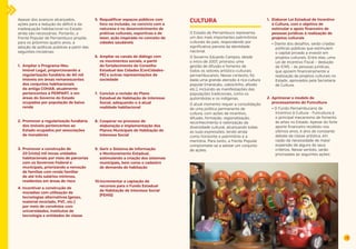 23 
Apesar dos avanços alcançados, 
ações para a redução do déficit e da 
inadequação habitacional no Estado 
ainda são necessárias. Portanto, a 
Frente Popular de Pernambuco propõe, 
para os próximos quatro anos, a 
adoção de políticas públicas a partir das 
seguintes iniciativas: 
1. Ampliar o Programa Meu 
Imóvel Legal, proporcionando a 
regularização fundiária de 40 mil 
imóveis em áreas remanescentes 
dos conjuntos habitacionais 
da antiga COHAB, atualmente 
pertencentes à PERPART, e em 
áreas do Governo do Estado 
ocupadas por população de baixa 
renda 
2. Promover a regularização fundiária 
dos imóveis pertencentes ao 
Estado ocupados por associações 
de moradores 
3. Promover a construção de 
20 (vinte) mil novas unidades 
habitacionais por meio de parcerias 
com os Governos Federal e 
municipais, priorizando a remoção 
de famílias com renda familiar 
de até três salários mínimos, 
residentes em áreas de risco 
4. Incentivar a construção de 
moradias com utilização de 
tecnologias alternativas (gesso, 
material reciclado, PVC, etc.) 
por meio de convênios com 
universidades, institutos de 
tecnologia e entidades de classe 
5. Requalificar espaços públicos com 
foco na inclusão, no convívio com a 
natureza e no desenvolvimento de 
práticas culturais, esportivas e de 
lazer, ação inspirada no conceito de 
cidades saudáveis 
6. Ampliar os canais de diálogo com 
os movimentos sociais, a partir 
do fortalecimento do Conselho 
Estadual das Cidades (ConCidades- 
PE) e outras representações da 
sociedade 
7. Concluir a revisão do Plano 
Estadual de Habitação de Interesse 
Social, adequando-o à atual 
realidade habitacional 
8. Cooperar no processo de 
elaboração e implementação dos 
Planos Municipais de Habitação de 
Interesse Social 
9. Gerir o Sistema de Informação 
e Monitoramento Estadual, 
estimulando a criação dos sistemas 
municipais, bem como o cadastro 
de demanda de habitação 
10.Incrementar a captação de 
recursos para o Fundo Estadual 
de Habitação de Interesse Social 
(FEHIS) 
CULTURA 
O Estado de Pernambuco representa 
um dos mais importantes patrimônios 
culturais do país, respondendo por 
significativa parcela da identidade 
nacional. 
O Governo Eduardo Campos, desde 
o início de 2007, priorizou uma 
gestão de difusão e fomento de 
todos os setores artístico-culturais 
pernambucanos. Nesse contexto, foi 
dada uma grande atenção à rica cultura 
popular (maracatu, caboclinho, afoxés 
etc.), incluindo as manifestações das 
populações tradicionais, como os 
quilombolas e os indígenas. 
O atual momento requer a consolidação 
de uma política permanente de 
cultura, com ações de incentivo, 
difusão, formação, regionalização, 
reconhecimento e valorização da 
diversidade cultural, alcançando todas 
as suas expressões, tendo ainda 
como horizonte o patrimônio e a 
memória. Para tanto, a Frente Popular 
compromete-se a adotar um conjunto 
de ações: 
1. Elaborar Lei Estadual de Incentivo 
à Cultura, com o objetivo de 
estimular o apoio financeiro de 
pessoas jurídicas à realização de 
projetos culturais 
• Diante dos desafios, serão criadas 
políticas públicas que estimulem 
o capital privado a investir em 
projetos culturais. Entre elas, uma 
Lei de Incentivo Fiscal – dedução 
de ICMS – às pessoas jurídicas, 
que apoiem financeiramente a 
realização de projetos culturais no 
Estado, aprovados pela Secretaria 
de Cultura. 
2. Aprimorar o modelo de 
processamento do Funcultura 
• O Fundo Pernambucano de 
Incentivo à Cultura - Funcultura é 
o principal mecanismo de fomento 
às artes no Estado. Apesar do forte 
aporte financeiro recebido nos 
últimos anos, é alvo de constante 
debate da classe artística, em 
razão da necessidade de maior 
expansão de alguns de seus 
critérios. Nesse sentido, serão 
priorizadas as seguintes ações: 
 