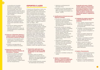 27 
e consultoria em inovação, 
planejamento estratégico, 
assessoria contábil, jurídica e 
de comunicação, para novos 
empreendimentos culturais, com o 
objetivo de potencializar iniciativas 
empreendedoras e criativas em 
todo o Estado; 
b. Criação de boletim cultural, 
instrumento voltado para 
dirigentes municipais, sobre 
legislação, técnicas e práticas de 
gestão, que contribuam para o 
avanço das expressões culturais 
locais; 
c. Estímulo às cadeias produtivas 
da cultura, com a oferta de 
palestras, seminários e cursos de 
empreendedorismo e qualificação 
profissional. 
8. Preservar o Patrimônio Histórico e 
Cultural e ampliar as salvaguardas 
do Patrimônio Imaterial do Estado 
a. Criação de fundo específico para 
preservação e manutenção do 
patrimônio histórico e cultural do 
Estado; 
b. Ampliar as salvaguardas do 
patrimônio imaterial do Estado. 
9. Reestruturar a Fundação do 
Patrimônio Histórico e Artístico de 
Pernambuco- Fundarpe 
• Criação de melhores condições 
de funcionamento, tanto com 
a ampliação e readequação 
dos espaços físicos, quanto à 
recomposição e ampliação do 
quadro de pessoal e modernização 
dos seus equipamentos. 
ESPORTES E LAZER 
O Governo de Pernambuco inseriu nas 
suas políticas públicas o acesso ao 
esporte e ao lazer como instrumentos 
para o enfrentamento da exclusão 
social e fortalecimento da cidadania. 
De 2007 a 2014, programas específicos 
foram implantados para a população, 
a exemplo das Academias da Cidade, o 
Programa Esporte Pela Vida, o Projeto 
Esporte Legal e o Programa Esporte e 
Lazer na Cidade – PELC. 
O esporte profissional e de alto 
rendimento também foi alvo de um 
conjunto de políticas públicas, voltadas 
para assegurar ampla participação e 
suporte financeiro a atletas de alto 
rendimento e incrementar a presença 
de público nos estádios de futebol. 
Para tanto, foram implementados os 
programas Todos com a Nota, Bolsa 
Atleta Estadual, Time PE, Passaporte 
Esportivo e Paraesporte Pernambuco. 
A Frente Popular compromete-se 
a adotar um conjunto de políticas 
públicas para que o esporte e o lazer 
se consolidem como relevantes 
instrumentos para a formação de 
cidadãos, a partir das seguintes ações: 
1. Desenvolver ações para que a 
prática esportiva tenha um lugar 
de destaque na rede estadual de 
ensino 
a. Ampliar o apoio ao esporte, 
mapeando as escolas, a fim de 
identificar suas necessidades para 
garantir as atividades esportivas 
no seu cotidiano; 
b. Incluir iniciação esportiva, através 
da implantação de escolinhas; 
c. Valorizar os profissionais de 
Educação Física; 
d. Ampliar os recursos destinados aos 
Jogos Escolares de Pernambuco - 
JEPs e aos Jogos Comunitários do 
Interior - JOCIPE. 
2. Qualificação da infraestrutura para 
esportes no Estado 
a. Transformar o Centro Santos 
Dumont em Centro de Excelência 
Esportiva e Para-Esportiva, 
atuando desde a iniciação até a 
formação de atletas e equipes de 
alto rendimento; 
b. Estimular a prática do esporte 
nas futuras unidades do COMPAZ, 
equipamento moderno que 
contará com quadra poliesportiva, 
piscina, tatame, pistas de 
corrida, biblioteca, sala de aula, 
profissionais qualificados e 
estrutura de apoio às famílias com 
problemas de drogas e álcool, 
dentre outros; 
c. Requalificar os equipamentos 
públicos e estimular a prática de 
atividade física pela população, 
como esporte ou lazer; 
d. Apoiar a implantação de redes 
cicloviárias, a partir das diretrizes 
estabelecidas no Plano Diretor 
Cicloviário da Região Metropolitana 
do Recife; 
e. Implantar e revitalizar campos de 
várzea. 
3. Apoiar o empreendedorismo 
esportivo, a partir da implantação 
de um programa de incentivo à 
atração de eventos esportivos 
de grande porte para o Estado, 
visando explorar a infraestrutura 
da Arena Pernambuco, do Centro 
de Excelência Esportiva e Para- 
Esportiva Santos Dumont, dos 
clubes amadores e profissionais e 
dos demais espaços e logradouros 
públicos 
4. Ampliação de projetos esportivos 
e operacionalização de novas 
iniciativas 
a. Criar o Ganhe o Mundo Esportivo 
- intercâmbio de atletas para 
treinamento especializado e troca 
de experiências; 
b. Fortalecer os projetos Bolsa Atleta 
e Time PE, a fim de estimular a 
prática do esporte competitivo no 
Estado; 
c. Apoiar os projetos desportivos 
das federações esportivas de 
Pernambuco; 
d. Ampliar as atividades do Projeto 
Esporte Legal nos Territórios 
Especiais de Cidadania; 
e. Apoiar o esporte de base e 
rendimento, com o objetivo de 
estimular a participação nas 
competições oficiais promovidas 
pelas federações. 
5. Gestão e financiamento 
a. Elaborar Lei Estadual de Incentivo 
ao Esporte, com o objetivo de 
estimular o apoio financeiro de 
pessoas jurídicas à realização de 
projetos esportivos; 
b. Reativar o Conselho Estadual de 
Esportes e Lazer de Pernambuco. 
 