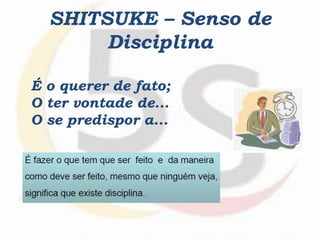 SHITSUKE – Senso de
Disciplina
É o querer de fato;
O ter vontade de...
O se predispor a...
 