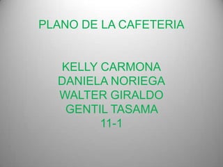 PLANO DE LA CAFETERIA


  KELLY CARMONA
  DANIELA NORIEGA
  WALTER GIRALDO
   GENTIL TASAMA
        11-1
 