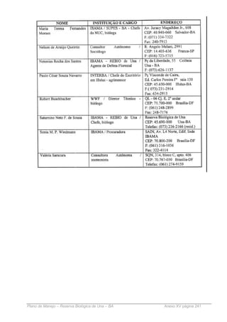 Plano de Manejo – Reserva Biológica de Una – BA   Anexo XV página 241
 