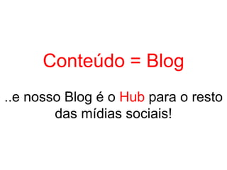 Conteúdo = Blog
..e nosso Blog é o Hub para o resto
        das mídias sociais!
 