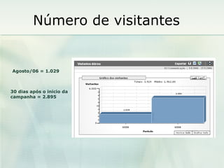 Agosto/06 = 1.029 30 dias após o inicio da campanha = 2.895 Número de visitantes 