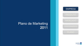 EMPRESA

                      PRODUTO

                     MERCADO
Plano de Marketing
             2011
                     POSICIONAMENTO


                       PLANO
 