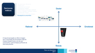 Mercado Atual / Brasileiro
                           Análise Swot
                           Dimensões de Mercado
  Dermocos                 Crescimento Cetaphil                                    Doctor
                           Segmentação e mercado a atender
   méticos                 Porque e quando o mercado compra
                           Processo de Compra
                           Como e onde o mercado compra
                           Percepção do consumidor




                                          Rational                                          Emotional




O mapa de percepção se refere à imagem
que o consumidor tem do produto Loção de
Limpeza Cetaphil frente a um de seus
concorrentes, o gel de limpeza purificante da
linha Vichy Homme.
                                                                                   Beauty

                                                              Plano de Marketing
                                                                           2011
 