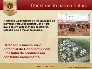 Construindo para o Futuro

A Organo Gold celebrou a inauguração do
inovador Parque Industrial Gano Herb
avaliado em $240 milhões de dolares,
fazendo dele o maior do mundo.




Dedicado a maximizar o
potencial do Ganoderma com
uma linha de produtos em
constante crescimento.
 