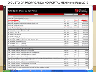 O CUSTO DA PROPAGANDA NO PORTAL MSN Home Page 2012
 
