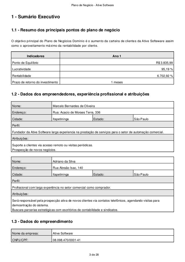 Plano de negocios financeiro