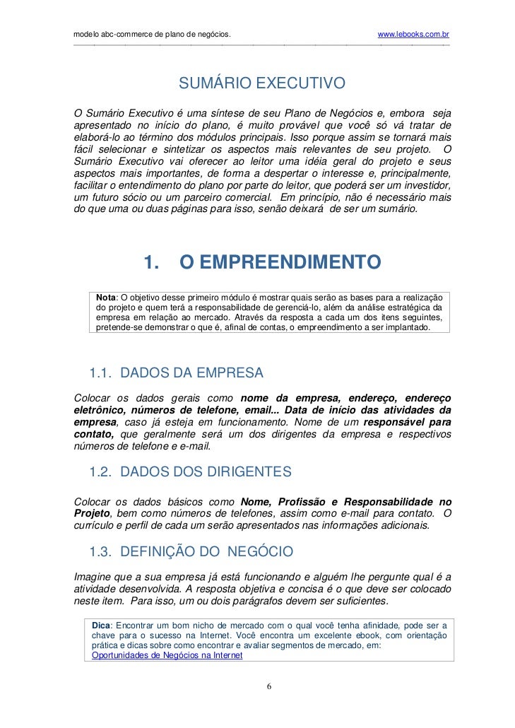 plano de negócios exemplo