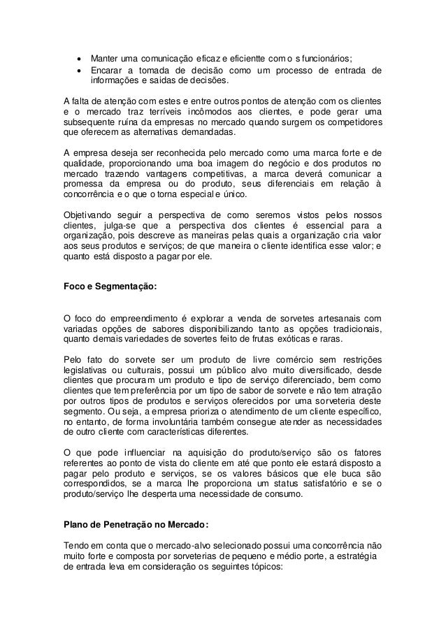 Plano de negocio de uma sorveteria