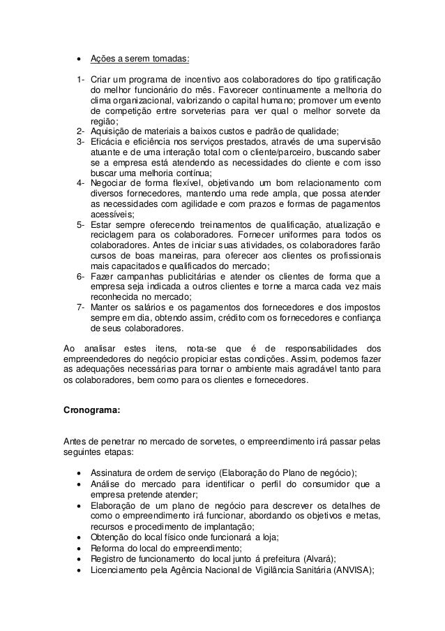 Plano de negocio de uma sorveteria