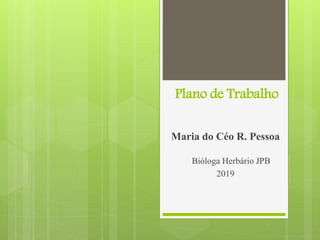 Plano de Trabalho
Maria do Céo R. Pessoa
Bióloga Herbário JPB
2019
 