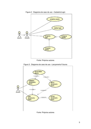 Figura 2: Diagrama de caso de uso - Cadastro/Login
Fonte: Próprios autores
Figura 3: Diagrama de caso de uso - Lançamento Futuros
Fonte: Próprios autores
5
 