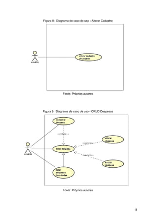 Figura 8: Diagrama de caso de uso - Alterar Cadastro
Fonte: Próprios autores
Figura 9: Diagrama de caso de uso - CRUD Despesas
Fonte: Próprios autores
8
 