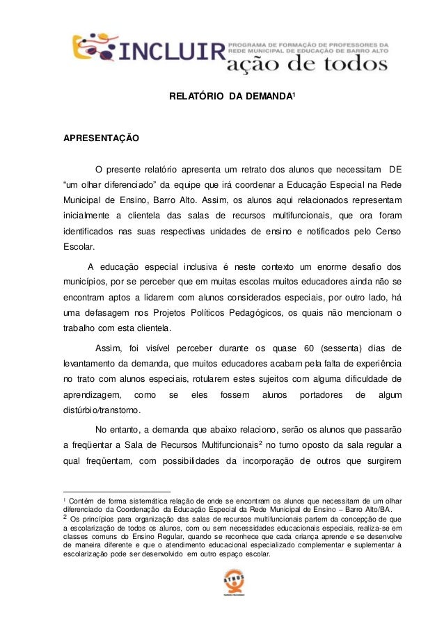 Relatorio de alunos com necessidades especiais
