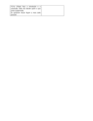 Plano de trabalho para quadro