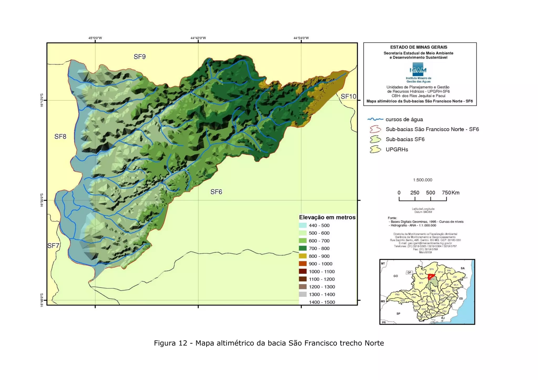Figura 12 - Mapa altimétrico da bacia São Francisco trecho Norte
 
