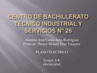 Alumno: José Carlos luna Rodríguez
Profesor: Héctor Moisés Díaz Vásquez
PLANO ELECTRICO
Grupo: 6 K
electricidad
 