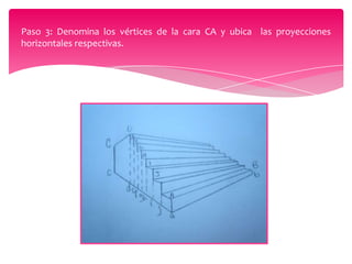 Paso 3: Denomina los vértices de la cara CA y ubica las proyecciones
horizontales respectivas.

 