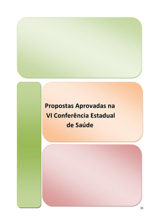 33
Propostas Aprovadas na
VI Conferência Estadual
de Saúde
 