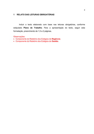 4
1 RELATO DAS LEITURAS OBRIGATÓRIAS
Incluir o texto elaborado com base nas leituras obrigatórias, conforme
estipulado Plano de Trabalho. Para a apresentação do texto, seguir esta
formatação, preenchendo de 1,5 a 2 páginas.
Observações:
 Componente do Relatório dos Estágios de Regência.
 Componente do Relatório dos Estágios de Gestão.
TEMOS A PRONTA ENTREGA
WhatsApp: (91) 98764-0830
E-mail:direcionamentouniversitario@gmail.com
 
