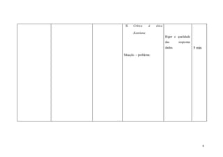 6
II. Crítica à ética
Kantiana
Situação – problema;
Rigor e qualidade
das respostas
dadas. 5 min
 