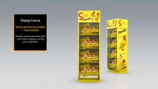Display Carona
Novos pontos de contato
= mais vendas.
Display perene pensado para
criar novos espaços na loja
para Salamitos.
 