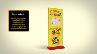 Direto ao Ponto!
Através de um totem,
cada local poderá
sinalizar onde o
consumidor pode
encontrar os novos
sabores de Salamitos.
 