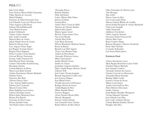90
pga 2012
Júlio César Mafra
Isaac Newton Belota Sabbá Guimarães
Felipe Martins de Azevedo
Daniel Paladino
Francisco de Paula Fernandes Neto
Luis Eduardo Couto de Oliveira Souto
Vânia Augusta Cella Piazza
Fabiano David Baldissarelli
Assis Marciel Kretzer
Joubert Odebrecht
Andrey Cunha Amorim
Julio André Locatelli
Marcelo Brito de Araújo
Juliana Padrão Serra de Araújo
Rafael de Moraes Lima
Luiz Augusto Farias Nagel
Joel Rogério Furtado Júnior
Rogério Ponzi Seligman
Helen Crystine Corrêa Sanches
Geovani Werner Tramontin
George André Franzoni Gil
Kátia Rosana Pretti Armange
Luciano Trierweiller Naschenweng
Rosangela Zanatta
Cristina Balceiro da Motta
Maria Luzia Beiler Girardi
Anelize Nascimento Martins Machado
Fabrício Nunes
Nazareno Bez Batti
Affonso Ghizzo Neto
Celso Antonio Ballista Junior
Fabrício José Cavalcanti
Marcelo Gomes Silva
Diana Spalding Lessa Garcia
Fabiano Henrique Garcia
Wilson Paulo Mendonça Neto
Benhur Poti Betiolo
Fernando da Silva Comin
Silvana Schmidt Vieira
Ana Paula Cardoso Teixeira
Alexandre Piazza
Ricardo Paladino
Hélio Sell Júnior
Carlos Alberto Platt Nahas
Jackson Goldoni
Luciana Rosa
André Otávio Vieira de Mello
Mauricio de Oliveira Medina
Jádel da Silva Júnior
Márcia Aguiar Arend
Raul de Araujo Santos Neto
Vera Lúcia Butzke
Cláudia Mara Nolli
Leda Maria Hermann
Debora Wanderley Medeiros Santos
Rosan da Rocha
Ricardo Luis Dell´Agnolo
Álvaro Luiz Martins Veiga
Andréa da Silva Duarte
Alexandre Wiethorn Lemos
Mário Vieira Júnior
Sandro Ricardo Souza
Sandro de Araujo
Jonnathan Augustus Kuhnen
Maria Amélia Borges Moreira Abbad
Gilberto Polli
João Carlos Teixeira Joaquim
Ricardo Figueiredo Coelho Leal
José de Jesus Wagner
Jean Michel Forest
Osvaldo Juvencio Cioffi Junior
Rodrigo Silveira de Souza
Amélia Regina da Silva
Milani Maurilio Bento
Gustavo Wiggers
Alvaro Pereira Oliveira Melo
Marcelo Mengarda
Simone Cristina Schultz
Luiz Fernando Góes Ulysséa
Rafael Alberto da Silva Moser
Fábio Fernandes de Oliveira Lyrio
Alan Boettger
Max Zuffo
Mauro Canto da Silva
Caio César Lopes Peiter
Marcus Vinícius Ribeiro de Camillo
Havah Emília Piccinini de Araújo Mainhardt
Vânia Lúcia Sangalli
Odair Tramontin
Adalberto Exterkötter
Cléber Augusto Hanisch
Giovanni Andrei Franzoni Gil
Heloisa Melo Enns
Renee Cardoso Braga
Roberta Mesquita e Oliveira Tauscheck
Deize Mari Oechsler
Leonardo Todeschini
Luis Suzin Marini Júnior
Entrância Final
Aristeu Xenofontes Lenzi
Maria Regina Dexheimer Lakus Forlin
Elizabete Mason Machado
José Eduardo Cardoso
Alexandre Schmitt dos Santos
Cristina Costa da Luz Bertoncini
Alexandre Daura Serratine
Rodrigo Millen Carlin
Gustavo Viviani de Souza
Márcio Conti Junior
Aurélio Giacomelli da Silva
Pedro Roberto Decomain
Eraldo Antunes
Karla Bárdio Meirelles Menegotto
Viviane Damiani Valcanaia
José Orlando Lara Dias
João Carlos Linhares Silveira
Cristian Richard Stahelin Oliveira
Douglas Alan Silva
 