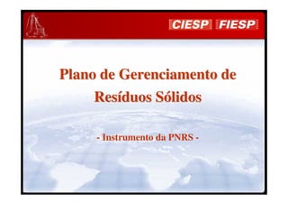 Plano de Gerenciamento dePlano de Gerenciamento de
ResResííduos Sduos Sóólidoslidos
- Instrumento da PNRS -
 