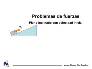 Autor: Manuel Díaz Escalera
Problemas de fuerzas
Plano inclinado con velocidad inicial
V0
 