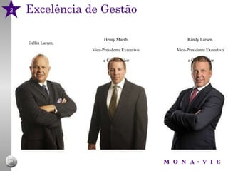 Excelência de Gestão 2 Dallin Larsen,  Fundador e Presidente Henry Marsh, Vice-Presidente Executivo  e Co-fundador Randy Larsen,  Vice-Presidente Executivo  e Co-fundador 