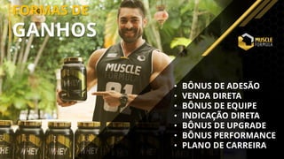 • BÔNUS DE ADESÃO
• VENDA DIRETA
• BÔNUS DE EQUIPE
• INDICAÇÃO DIRETA
• BÔNUS DE UPGRADE
• BÔNUS PERFORMANCE
• PLANO DE CARREIRA
FORMAS DE
GANHOS
 