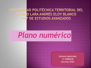 Plano numérico
Génesis Meléndez
Ci 2989628
Sección 0102
 
