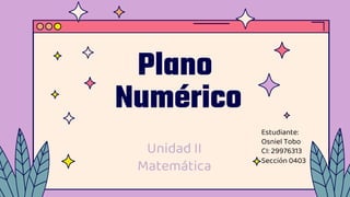 Plano
Numérico
Unidad II
Matemática
Estudiante:
Osniel Tobo
CI: 29976313
Sección 0403
 