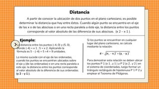 A partir de conocer la ubicación de dos puntos en el plano cartesiano, es posible
determinar la distancia que hay entre és...