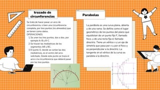 trazado de
circunferencias
Se unen los tres puntos, dos a dos, por
ejemplo A-B y B-C.
Se trazan las mediatrices de los
seg...