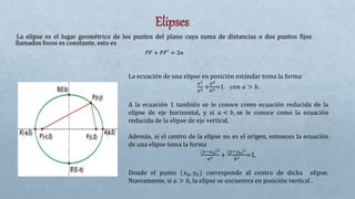 Representación Grafica de la hipérbola con centro en el origen
• Hipérbola Horizontal: Su eje focal
coincide con el eje “X...