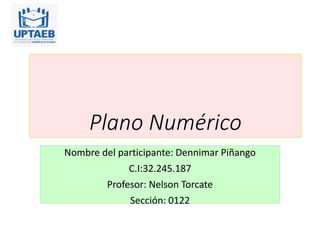 Plano Numérico
Nombre del participante: Dennimar Piñango
C.I:32.245.187
Profesor: Nelson Torcate
Sección: 0122
 