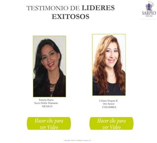 Copyright ©2014 by Oriflame Cosmetics SA
TESTIMONIO DE LIDERES
EXITOSOS
Pamela Ibarra
Socio Doble Diamante
MÉXICO
Liliana Vergara R
Oro Senior
COLOMBIA
 