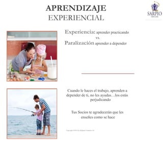 APRENDIZAJE
EXPERIENCIAL
Experiencia: aprender practicando
vs.
Paralización aprender a depender
Cuando le haces el trabajo, aprenden a
depender de ti, no les ayudas…los estás
perjudicando
Tus Socios te agradecerán que les
enseñes como se hace
Copyright ©2014 by Oriflame Cosmetics SA
 