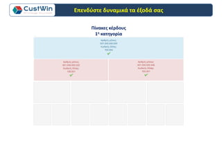 Πίνακες κέρδους
1η κατηγορία
Επενδύστε δυναμικά τα έξοδά σας
 