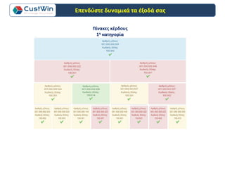 Πίνακες κέρδους
1η κατηγορία
Επενδύστε δυναμικά τα έξοδά σας
 