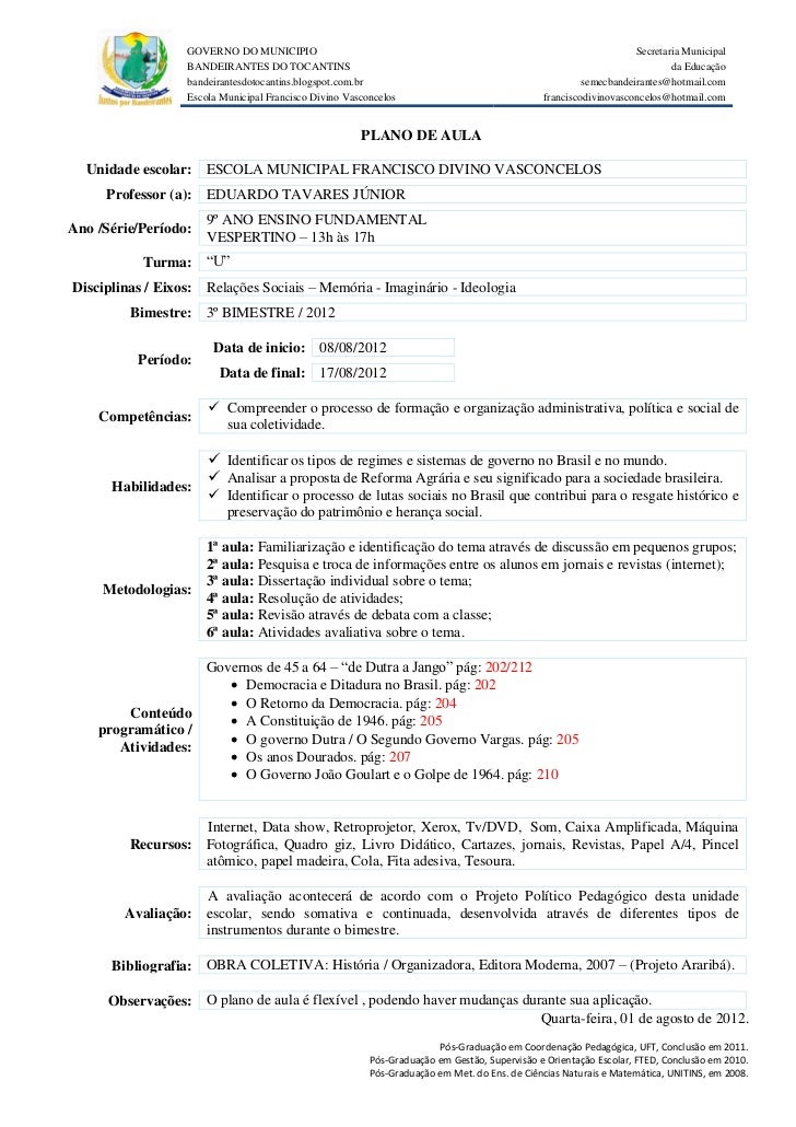 plano quinzenal agosto hist 9 ano quinzenal
