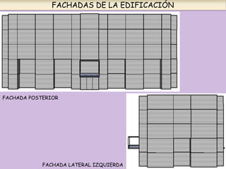 FACHADAS DE LA EDIFICACIÓN
FACHADA POSTERIOR
FACHADA LATERAL IZQUIERDA
 