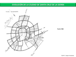 EVOLUCIÓN DE LA CIUDAD DE SANTA CRUZ DE LA SIERRA




                                          Techin 1960




                                                 FUENTE: Colegio de Arquitectos
 
