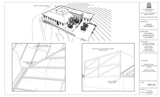 ESCALA:
Sin Escala
FECHA DE IMPRESION:
FEB. 2013
HOJA:
PRA-09
UNIVERSIDAD DE EL
SALVADOR
FACULTAD DE INGENIERIA Y
ARQUITECTURA
ESCUELA DE ARQUITECTURA
PROPUESTA:
MUSEO
WINAKIRIKA
PROPIETARIO:
ALCALDIA
MUNICIPAL DE
CACAOPERA
PRESENTAN:
GUZMÁN GONZALEZ,
WILFREDO EDUARDO
LOPEZ CRUZ,
BORIS ALFREDO
LOPEZ RIVAS,
PATRICIA CAROLINA
CONTENIDO:
PERSPECTIVA DE
ESTRUCTURA DE DUCTO DE
MADERA
Vista superior de esquina de
canaleta oculta
Estructura de techo a base
de viga maconver y varilla de 3/8
Vista seccionada de
canaleta oculta
Vista de estructura interna de ducto de madera,
sobre patio central
Detalles de Estructura de madera
PERSPECTIVA DE
ESTRUCTURA DE TECHO
 